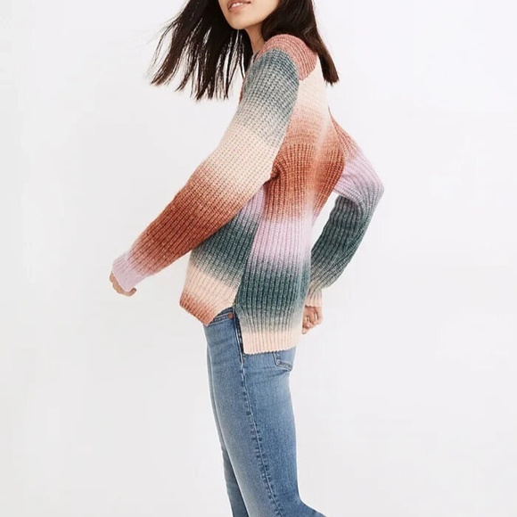 Madewell Space Dyed Striped Sweater Button Shoulder Crew Pullover Wool Alpaca XL - Picture 2 of 13